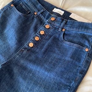 LOFT Button Fly High Rise Kick Crop Jeans, Dark Indigo, Sz 8/29, NWT